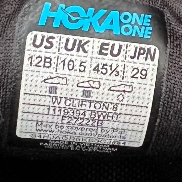 Hoka One One Womens Clifton 8 1119394 BWHT Black Running Shoes Sneakers Sz 12B - Picture 2 of 16